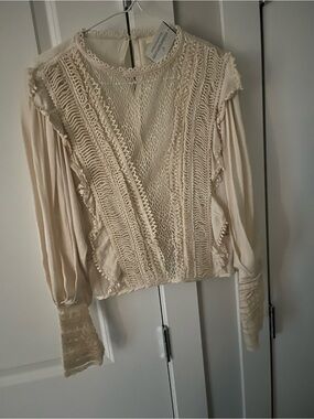 Windsor Cream Crochet & Lace Long-Sleeve Blouse